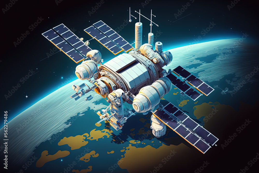 宇航员和国际空间站正在地球上空的轨道上
1498300991,抽象的紫色背景。生成ai