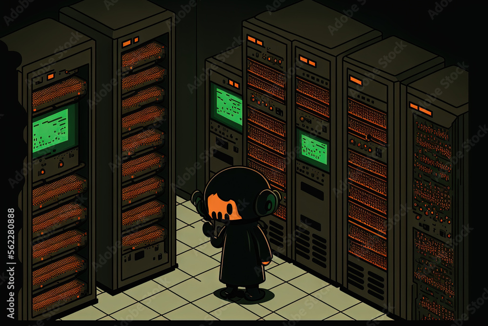servers in a black server room. Generative AI