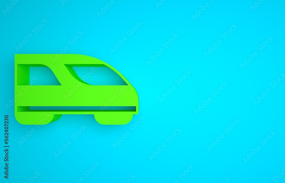 蓝色背景下的绿色高速列车图标。铁路旅行和铁路旅游。地铁