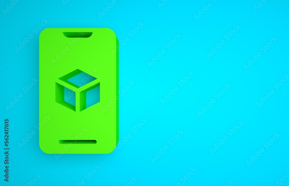 Green 3D printer software icon isolated on blue background. 3d printing. Minimalism concept. 3D rend
