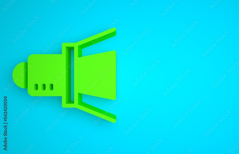 Green Movie spotlight icon isolated on blue background. Light Effect. Scene, Studio, Show. Minimalis