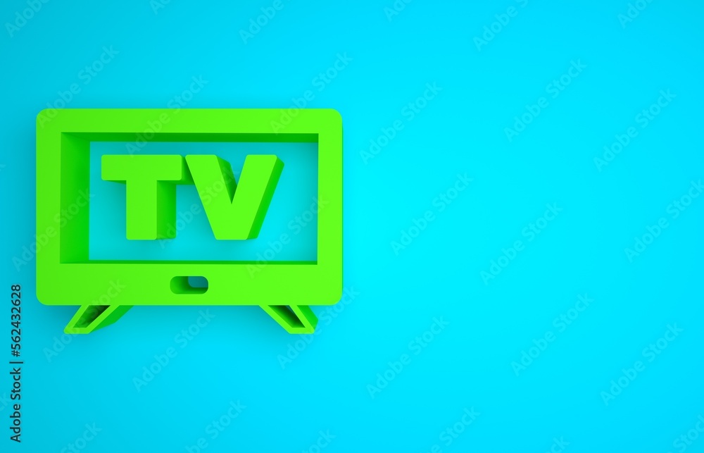 Green Smart Tv icon isolated on blue background. Television sign. Minimalism concept. 3D render illu