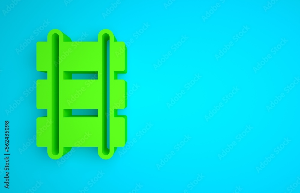 Green Toy railway, railroad track icon isolated on blue background. Minimalism concept. 3D render il