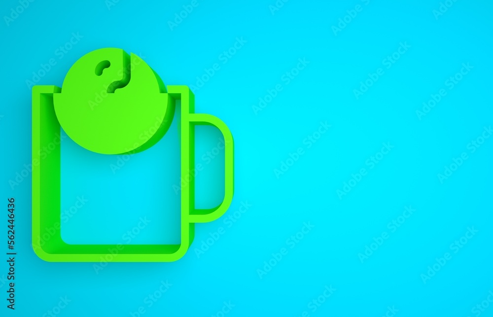 绿茶时间图标隔离在蓝色背景上。极简主义概念。3D渲染插图