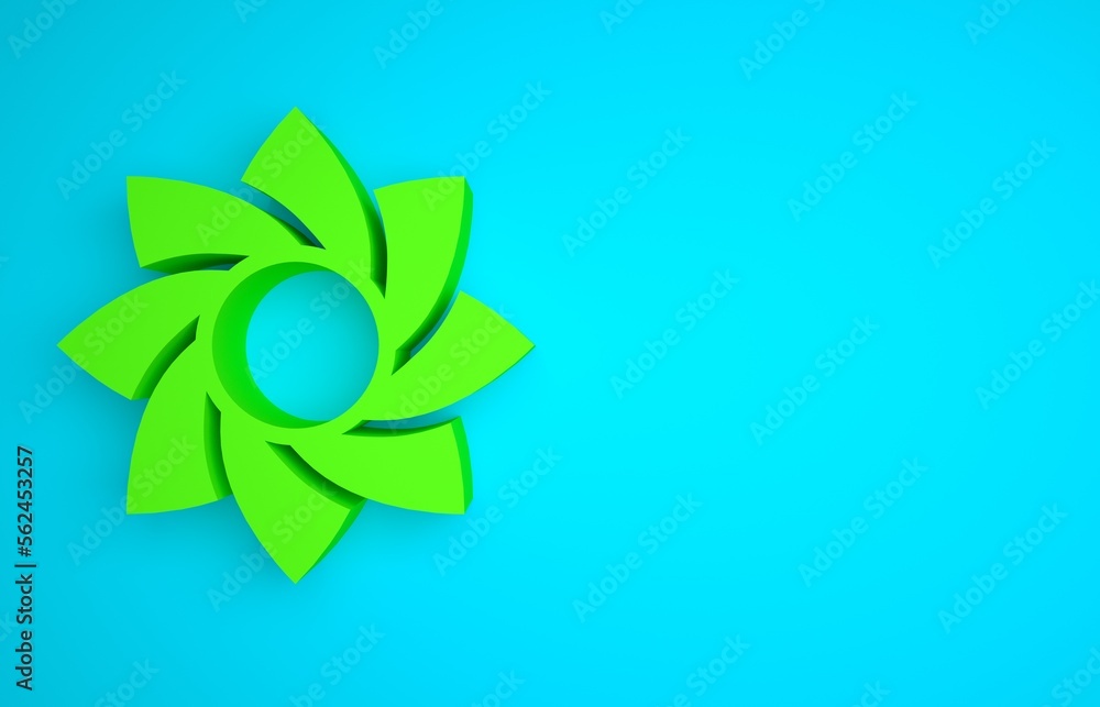 Green Flower icon isolated on blue background. Sweet natural food. Minimalism concept. 3D render ill