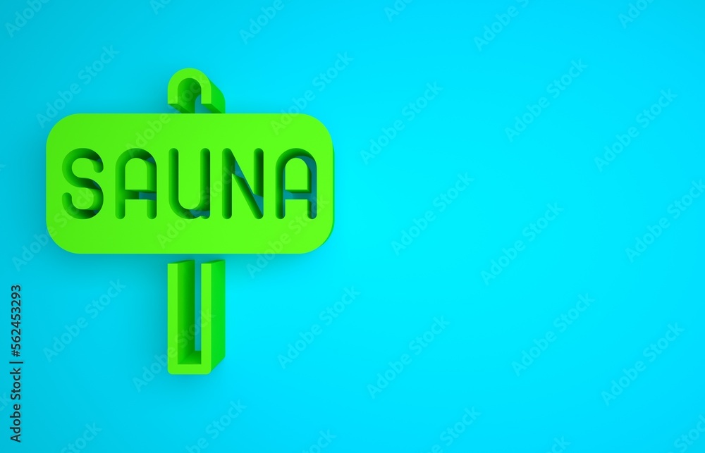 Green Sauna icon isolated on blue background. Minimalism concept. 3D render illustration