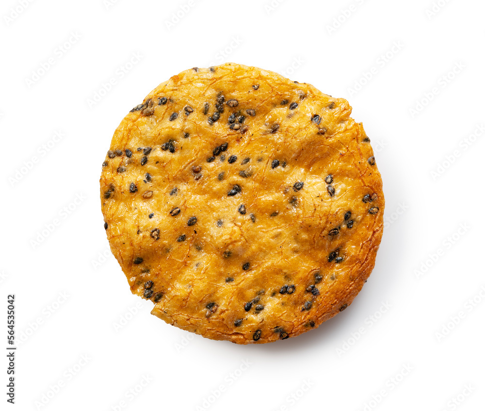 Sesame crackers placed on a white background.