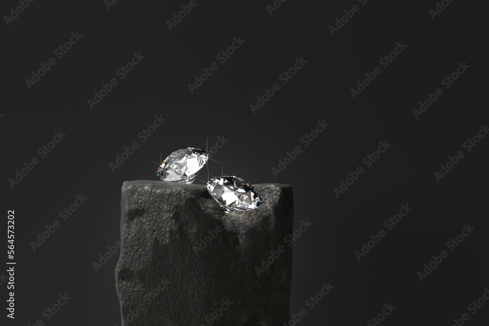 钻石组放置在粗糙的背景上进行三维渲染