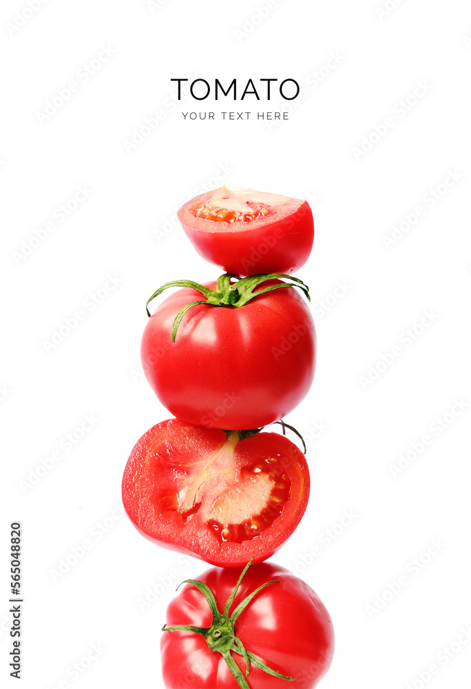 Creative layout made of tomato on the white background. Flat lay. Food concept. Macro  concept. 