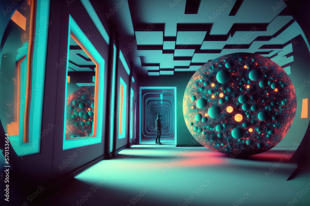 Metaverse room imaginative fantasy decoration design . Digital virtual reality gaming conceptural. P