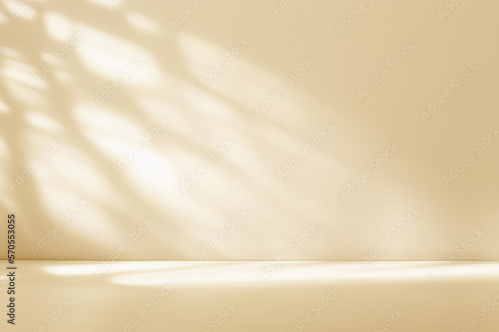 Minimalistic abstract gentle light beige background for product presentation with light andand intri