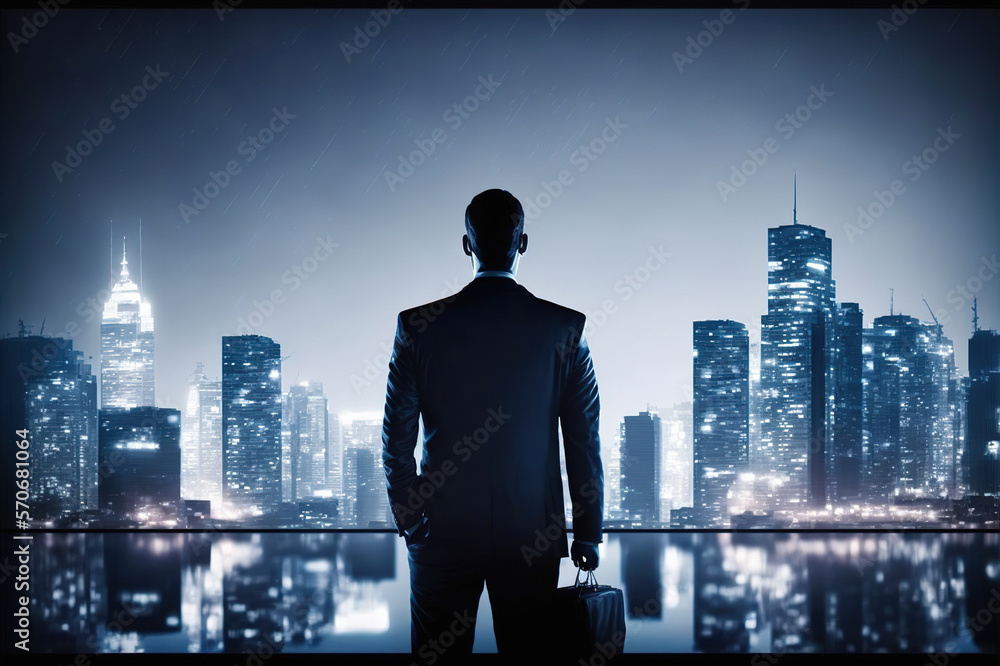 Businessman looking at central business district in concept of business vision success and opportuni