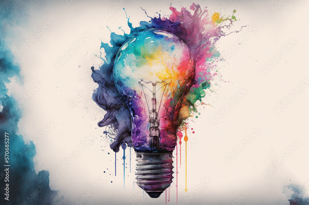 colorful bulb with color splash on white background . Sublime Generative AI image .