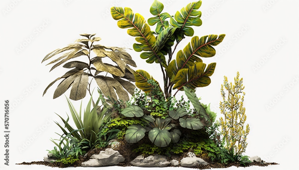  a painting of plants and rocks on a white background with a white background behind them is a drawi