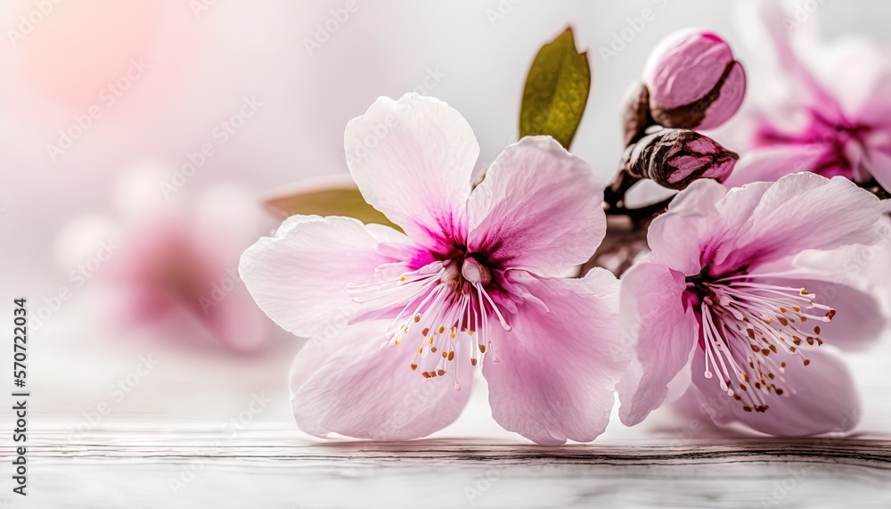  a close up of a pink flower on a white table with a blurry back ground and a light pink background 