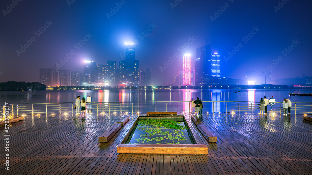Night view of the Financial Center of Swan Lake, Hefei, Anhui