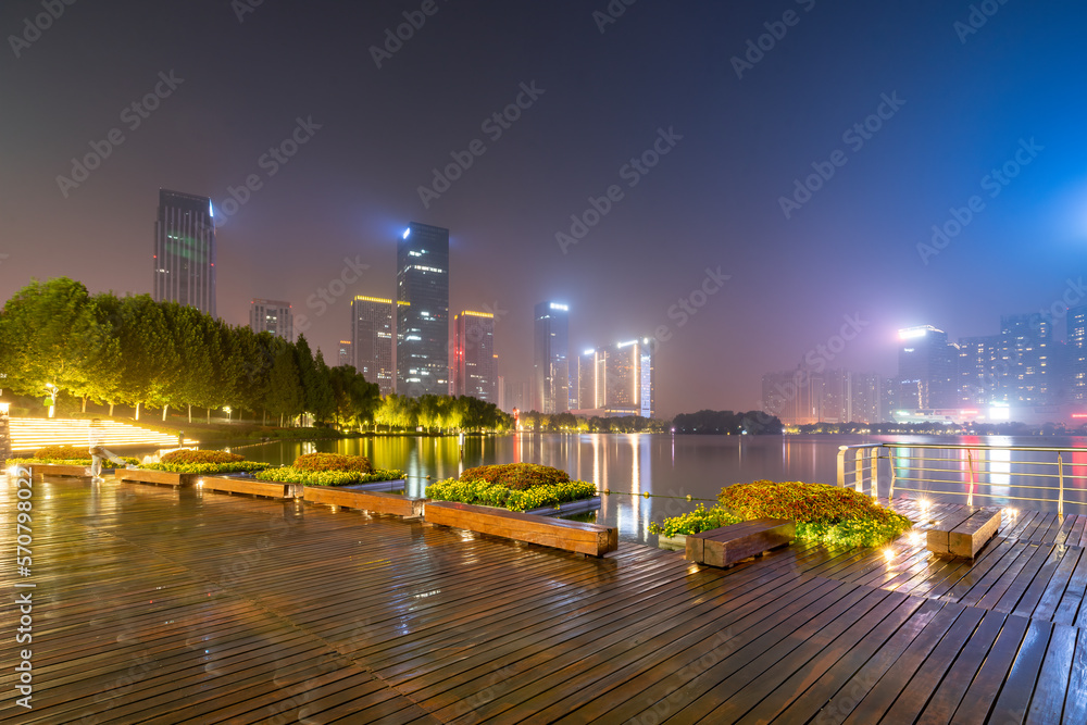 Night view of the Financial Center of Swan Lake, Hefei, Anhui