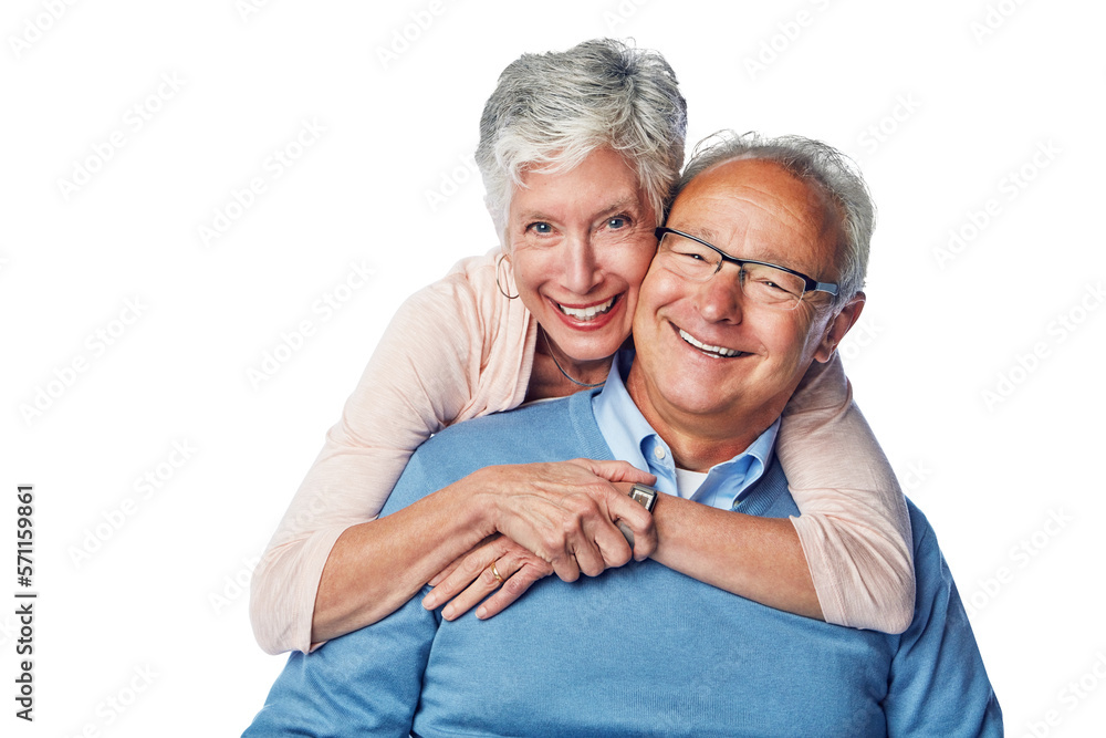 A self caring senior parents embracing on their wedding anniversary isolated on a png background. Af