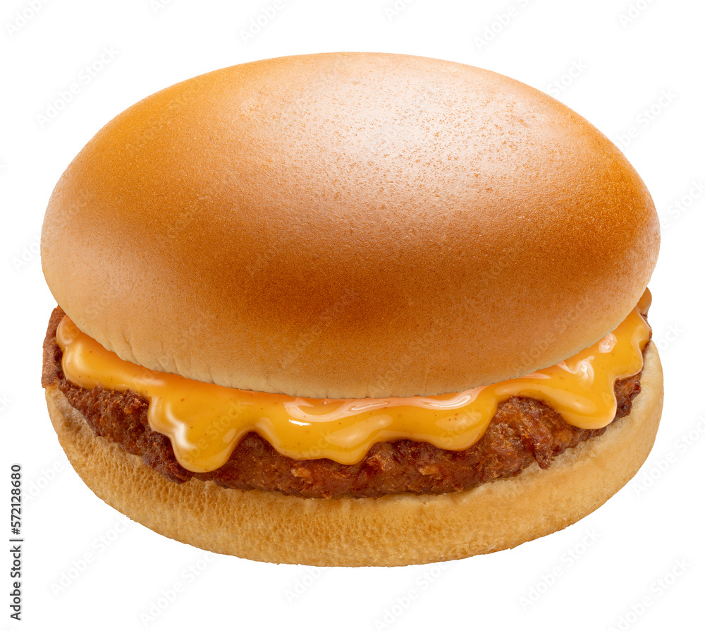 Pork Burger with mustard sauce dressing on white background, Hamburger on white PNG File.