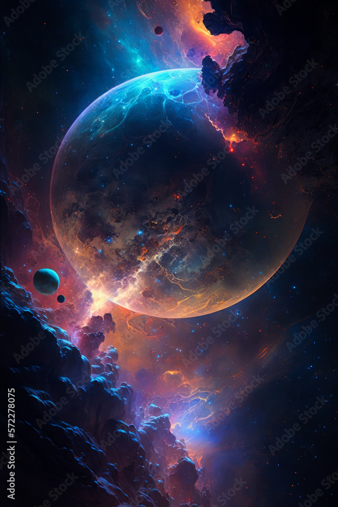 an image of space scene with planets and stars. Generative AI.