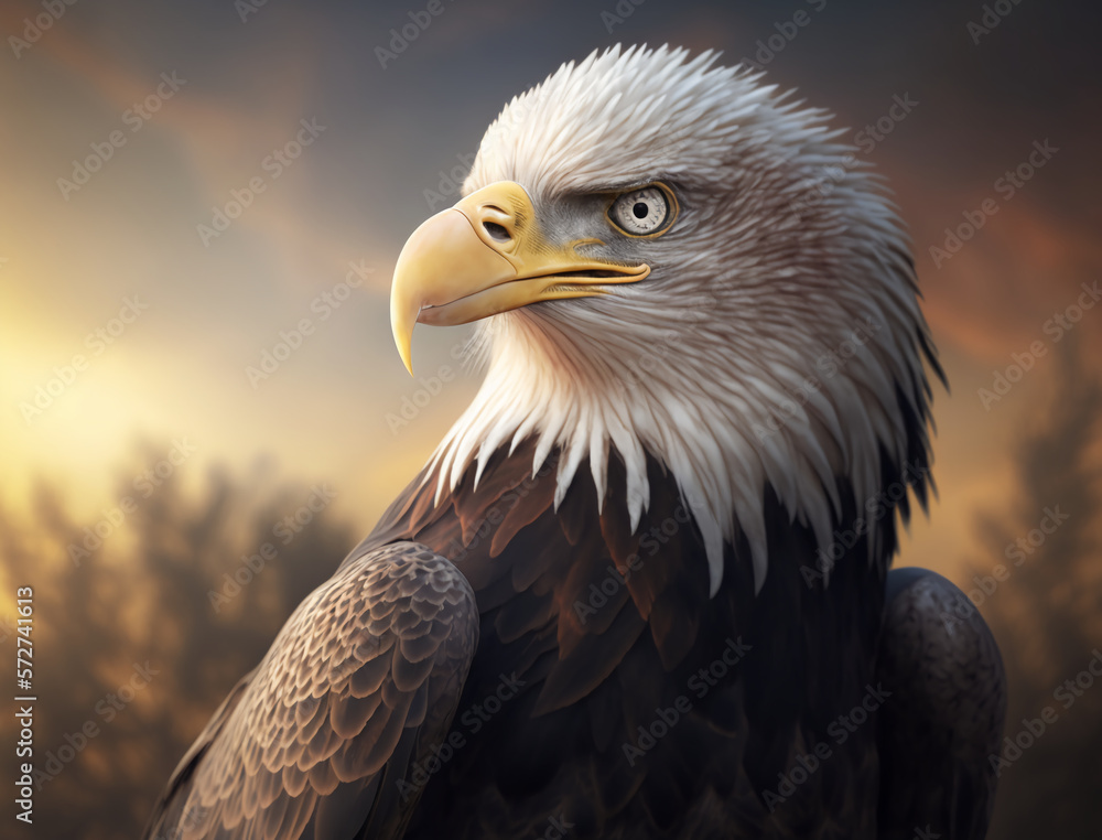 bald eagle on a branch, enjoy nature, Bright sky, hot Atmosphere, HQ landscape, photorealistic, ultr