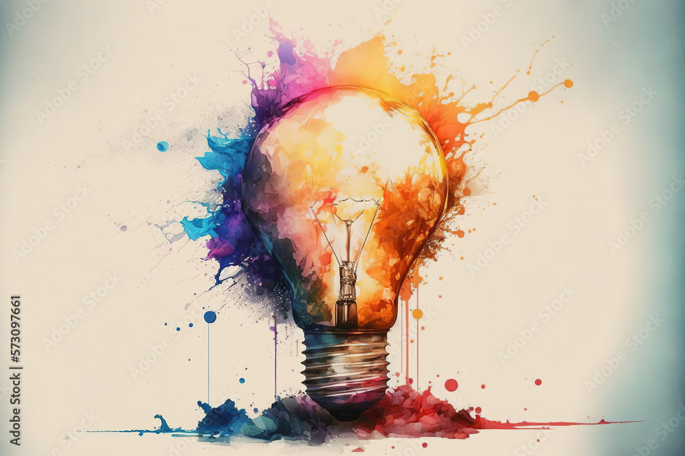 colorful bulb with color splash on white background . Sublime Generative AI image .