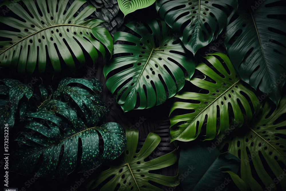 Luxury tropical leaves plant and foliage exotic background abstract of dark botany . Admirable Gener