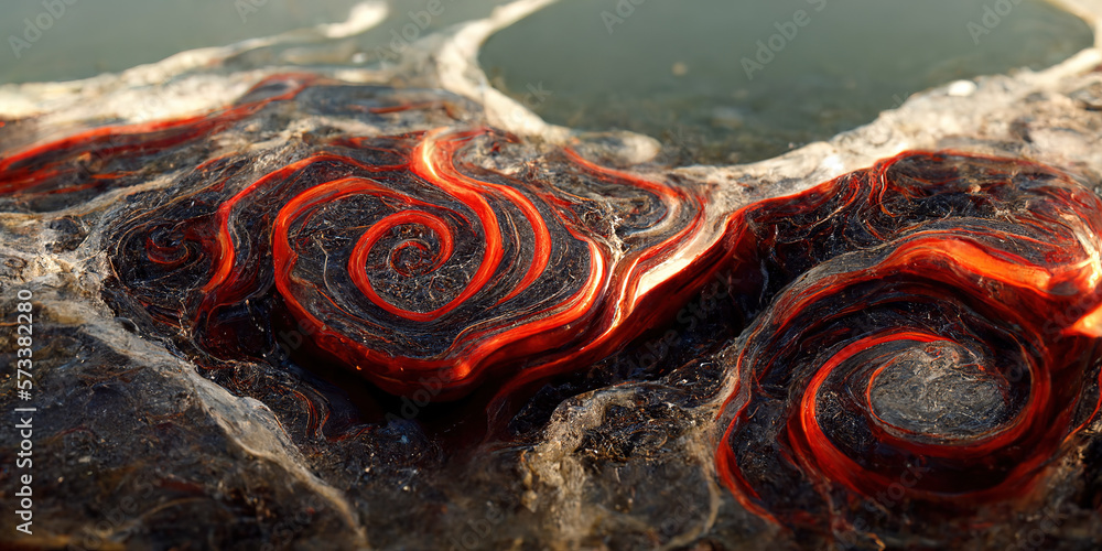 Sedate realistic marco detailed black and red alcohol ink ripples pattern in agate design. Closeup t