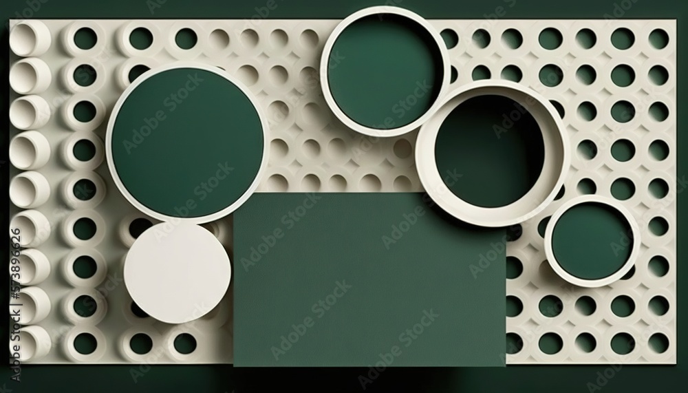  a green and white wall with circles and circles on the side of the wall and a green and white wall 