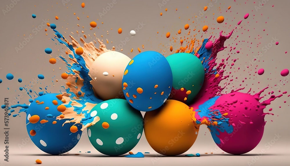  a bunch of colorful balls with paint splatters on them.  generative ai