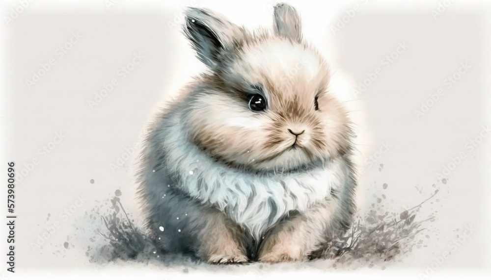  a painting of a rabbit sitting in the snow with its eyes closed.  generative ai
