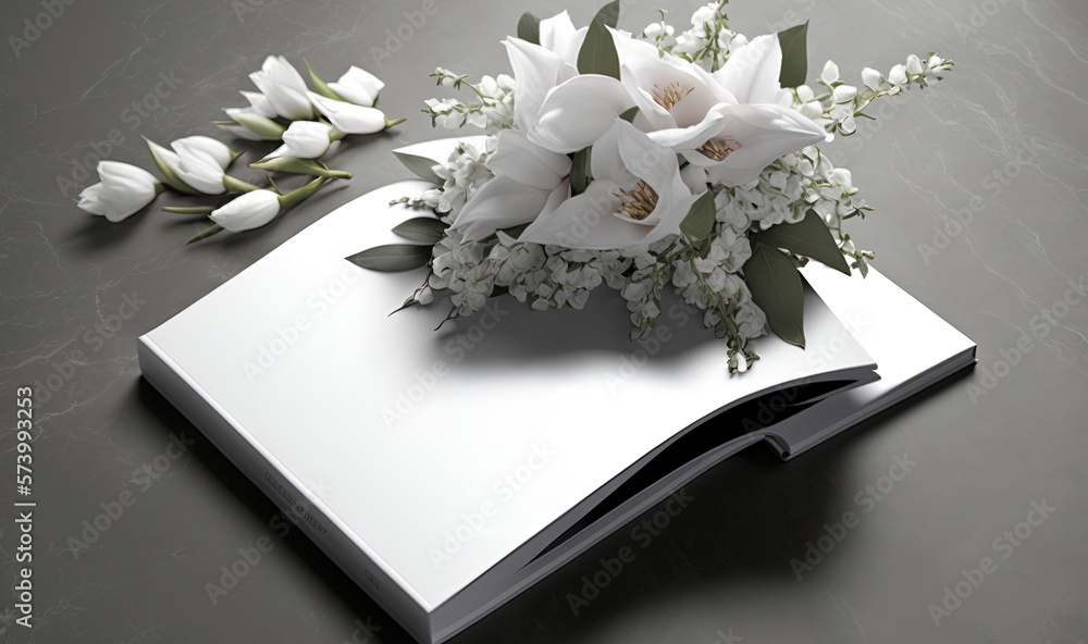  a book with a bouquet of flowers on top of it.  generative ai
