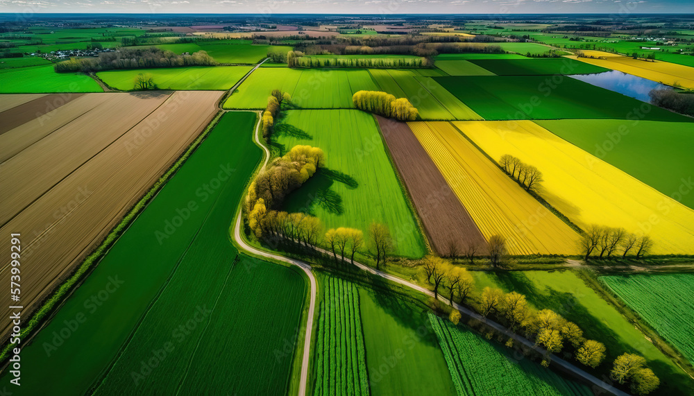 Generative AI, Farm landscape, agricultural fields, beautiful countryside, country road. Nature Illu