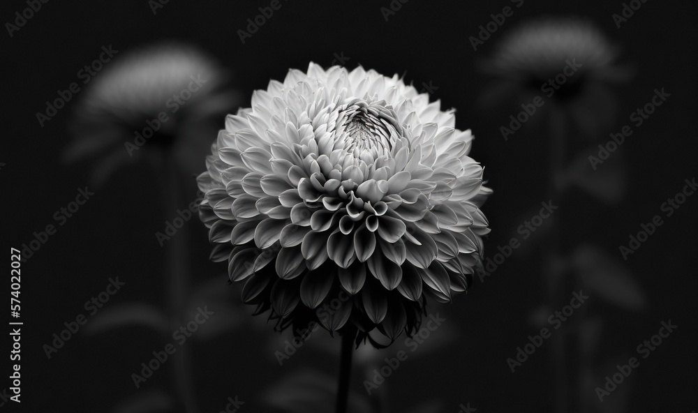  a black and white photo of a large flower in a field.  generative ai