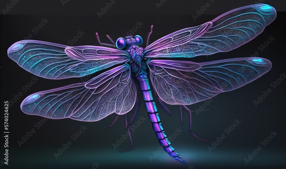 a blue dragonfly sitting on top of a black background.  generative ai