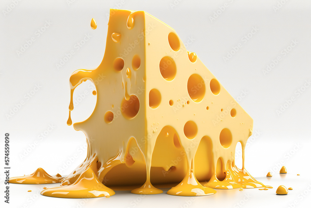 A piece of yellow cheese melting. Created with Generative AI technology.