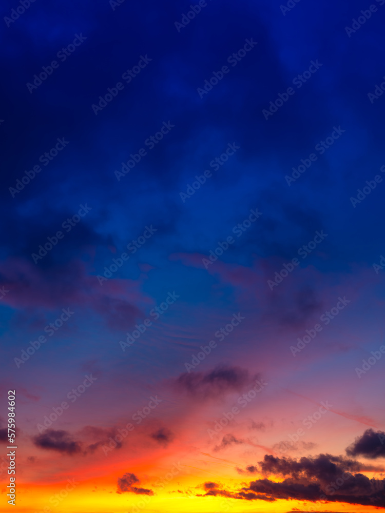Sky with clouds during sunset. Sky gradient. Clouds and blue sky. A high-resolution photograph. Pano