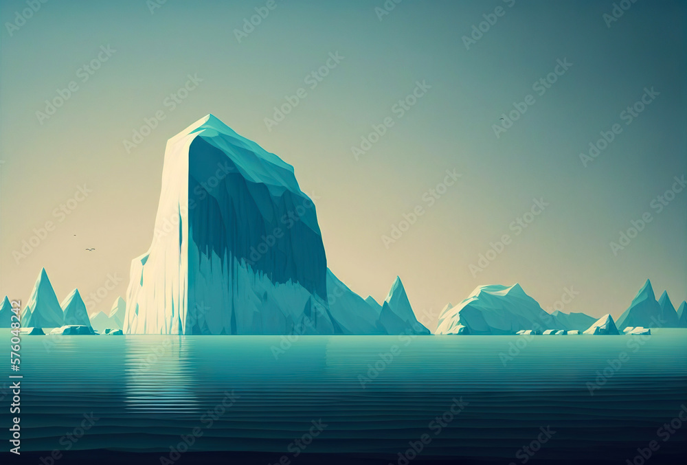 Iceberg in a ocean. White ice huge lump in water. Antarctic landscape. Generative AI