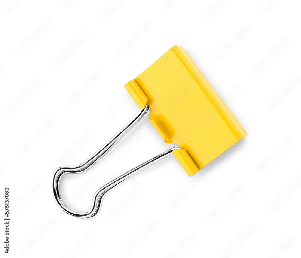 Yellow binder clip isolated on white background