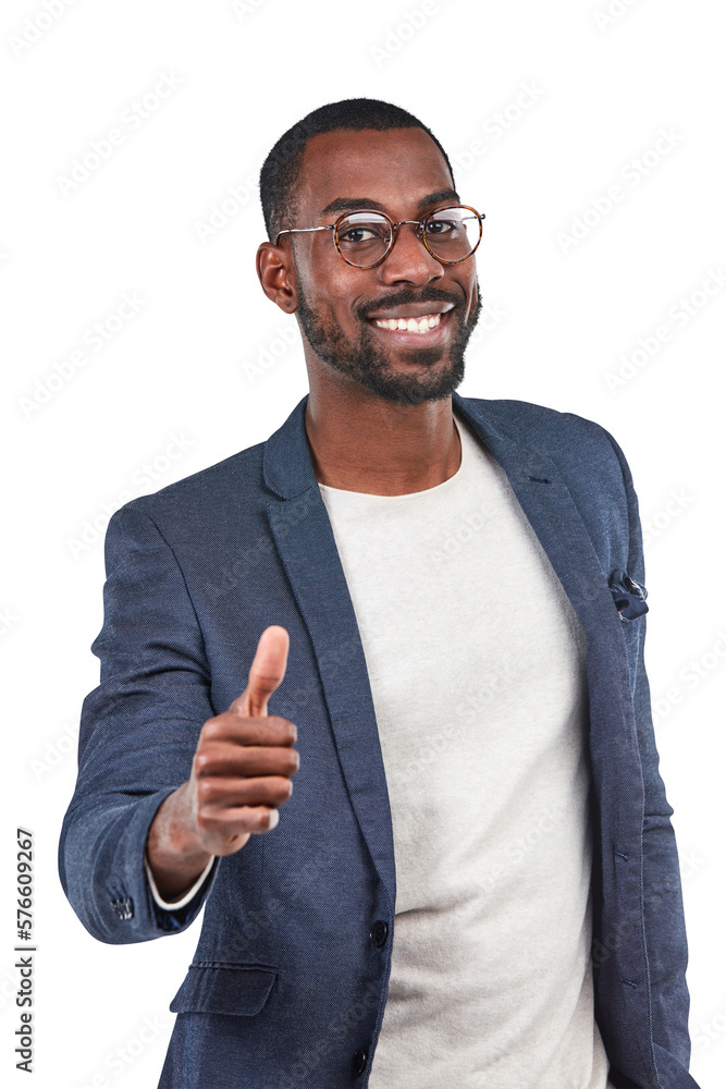 A Young handsome afro businessman giving a thumbs up gesture as a winner, support and trust or a suc