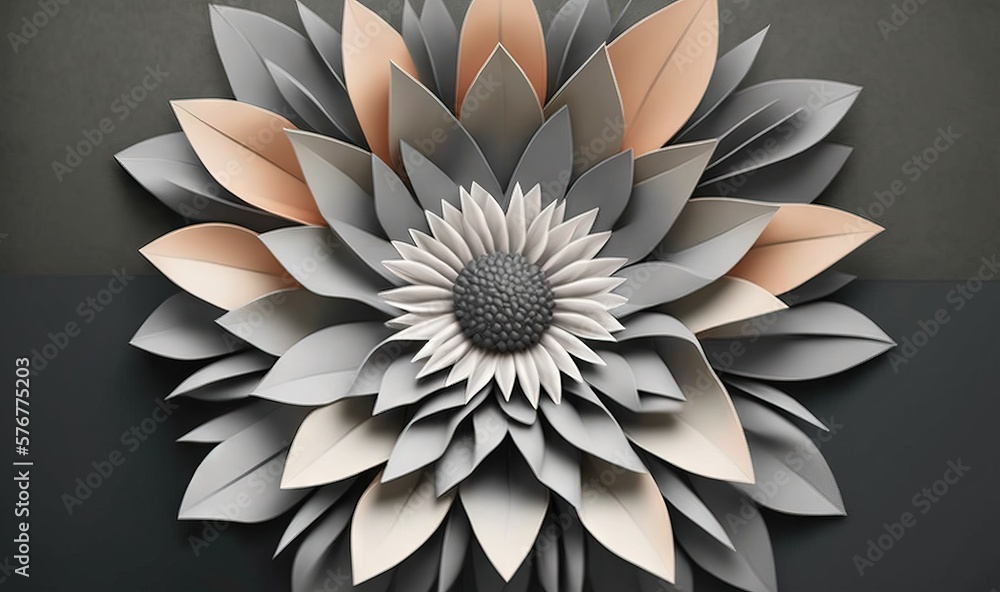  a large paper flower on a black and white background with a black stripe in the middle of the image