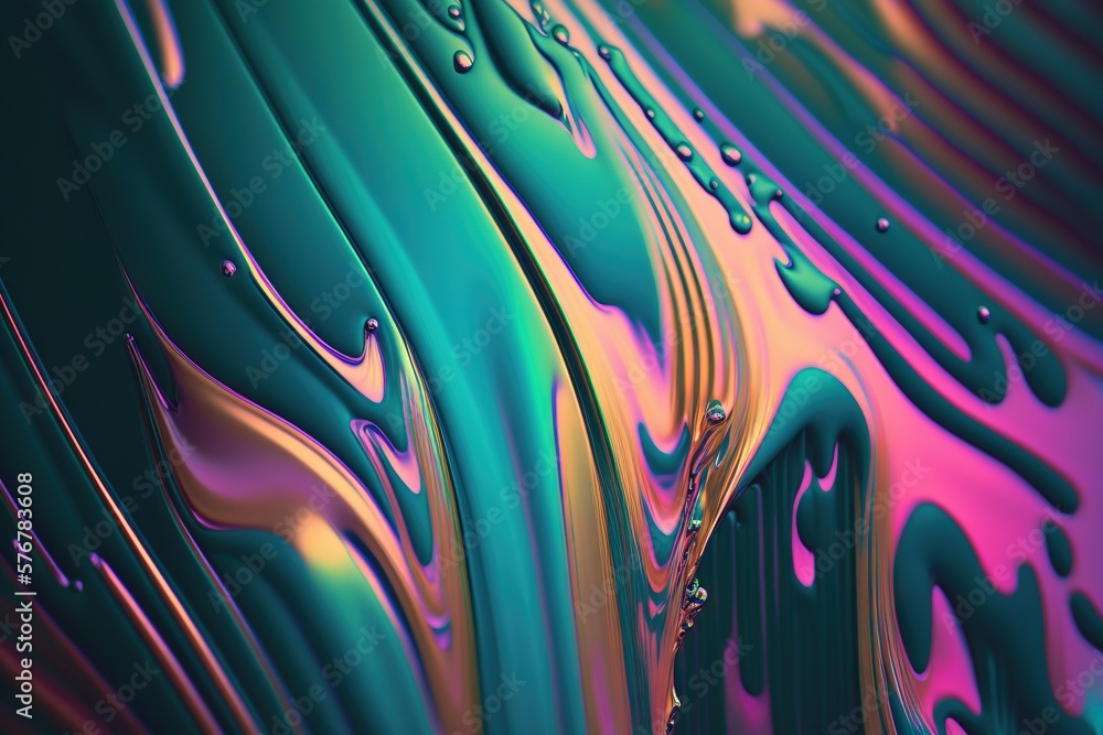 Iridescent paint colorful vivid background. Liquid splashes and drops. Generative AI