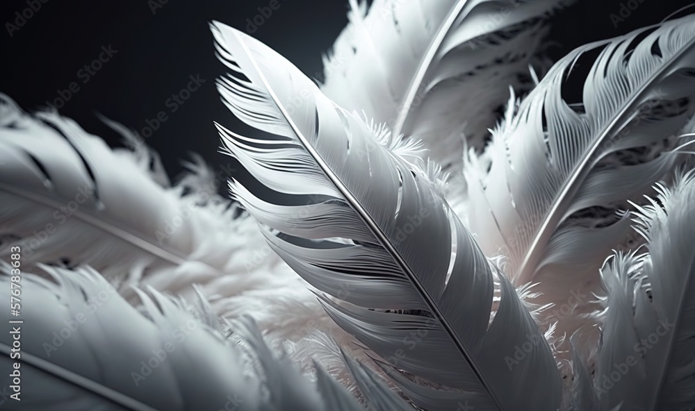  a close up of a white feather on a black background with a blurry effect to the center of the feath