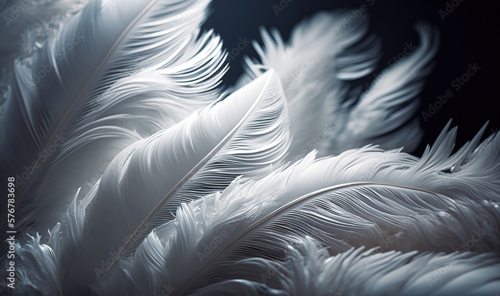  a close up of white feathers on a black background with a blurry image of the feathers in the foreg