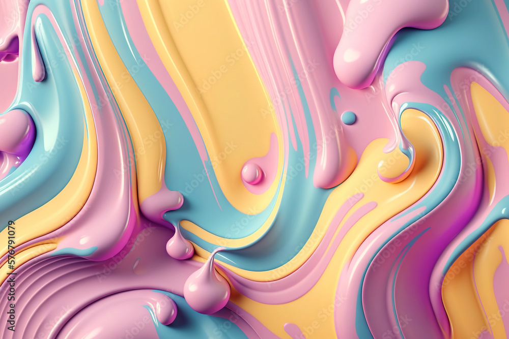 Pastel liquid paint flows background. Creamy color fluid. Generative AI