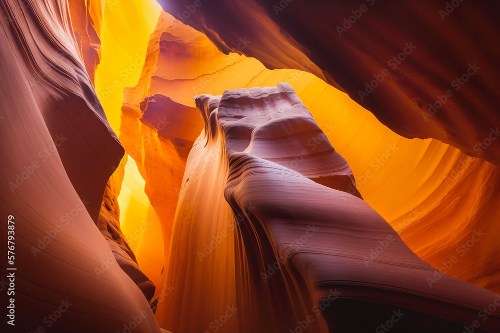 Colorful sandstone canyon. Curved abstract walls. Generative AI