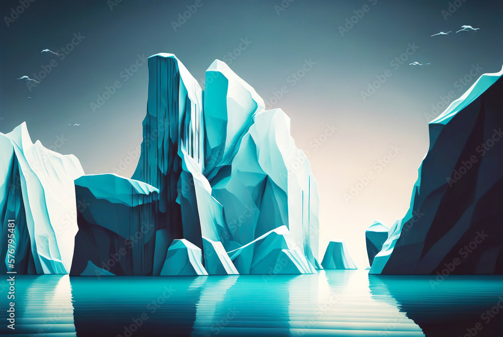 Iceberg in a ocean. White ice huge lump in water. Antarctic landscape. Generative AI