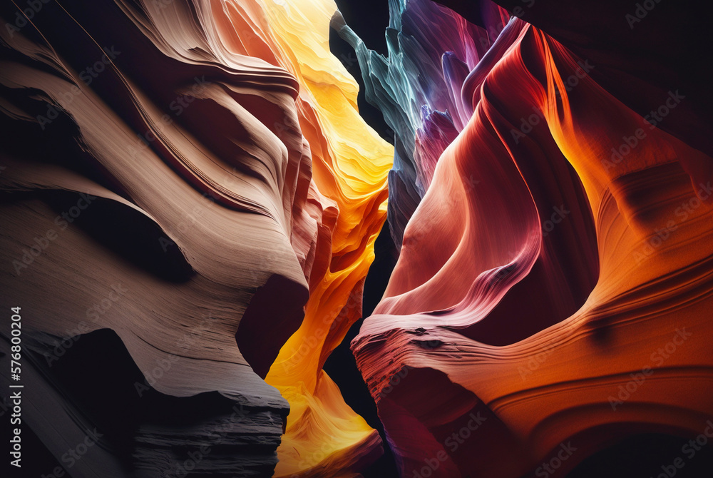 Colorful sandstone canyon. Curved abstract walls. Generative AI