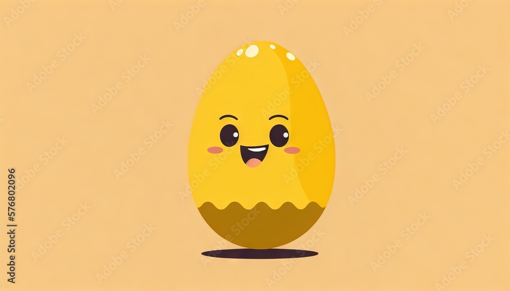  an egg with a face and eyes on a light brown background with a shadow of the egg on the bottom of t