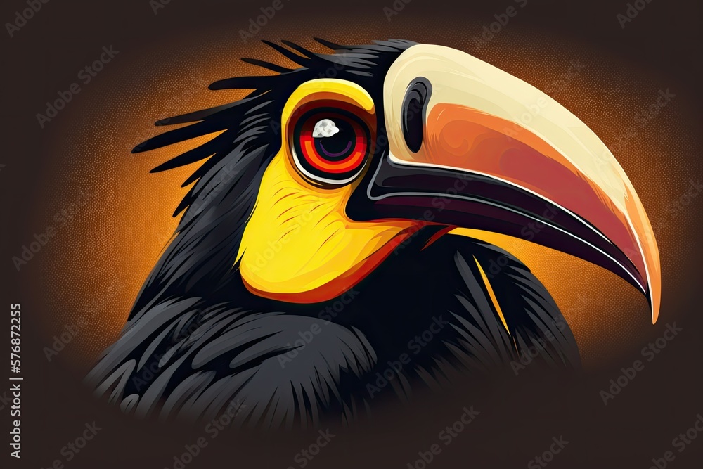 Image of a Caribbean toucan bird, showing its bright eyes and head. Generative AI